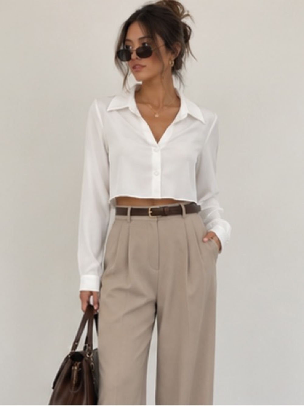 Zara White Cropped Button-Up Shirt
